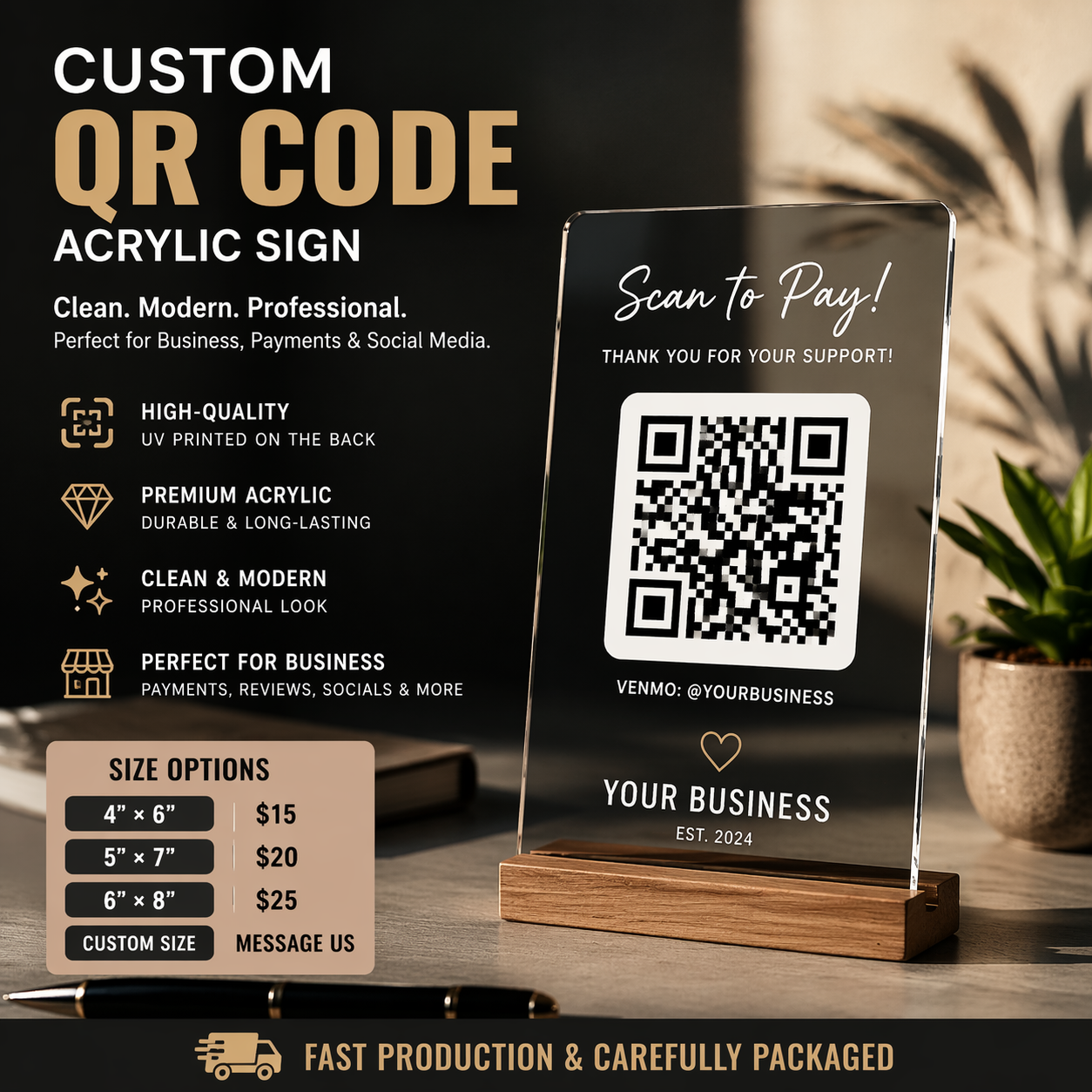 Custom QR Code Sign – Premium Acrylic Display for Business & Payments